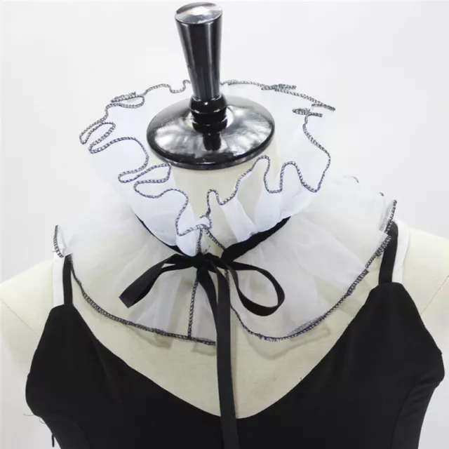 Donna Vintage con Lacci Increspatura Rete Falso Colletto Tulle Accessori Elegant