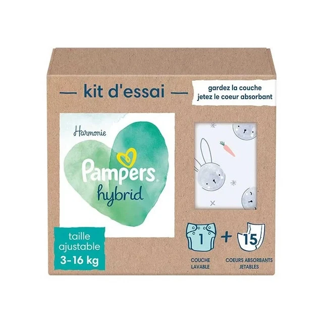 PAMPERS Harmonie Hybrid Kit de 15 Coeurs Absorbants et 1 Couche Lavable 3 à16kg