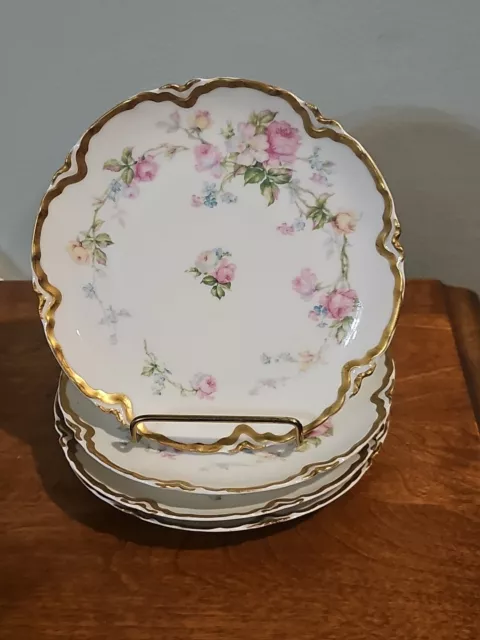 4 RARE HAVILAND LIMOGES SCHLEIGER 257 VARIANT GOLD 6" BREAD Butter PLATES ROSES