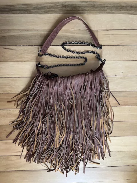 Steve Madden brown faux leather boho fringe crossbody purse