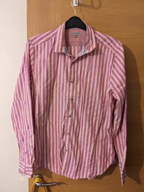 Mens Ted Baker Pink Striped Shirt Size 5(L)
