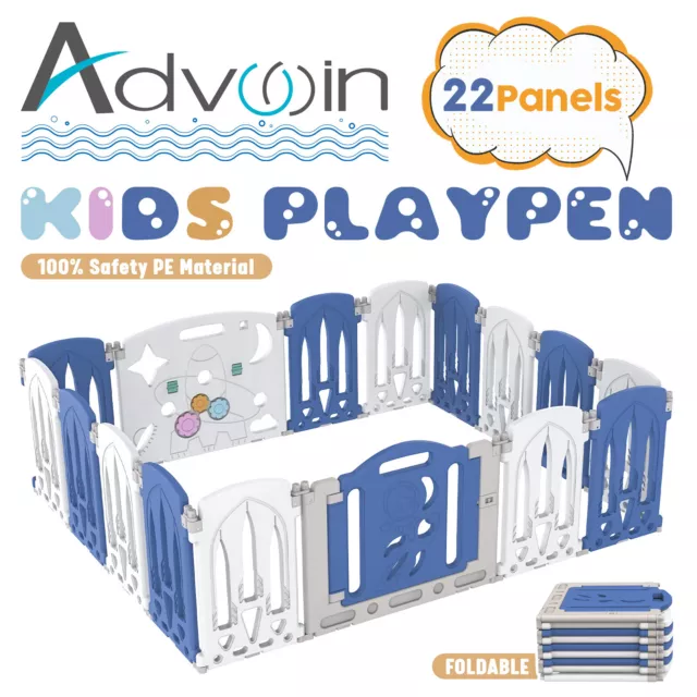 22 Panels Baby Playpen Toddler Play Yard Child Foldable Activity Fence Blue