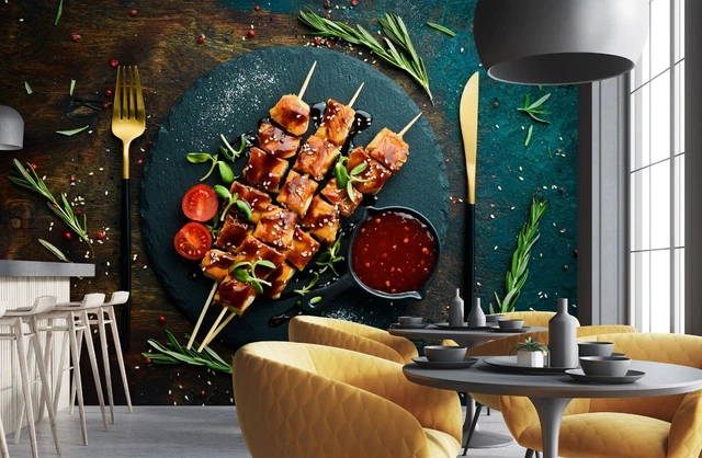 3D GRILL KEBAB Shop BBQ K092 Wallpaper Wall Mural Self-adhesive