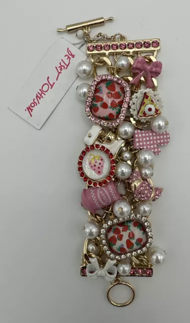 Betsey Johnson Gold Tone Baking Betsey’s Sweets Statement Bracelet Crystal NWT