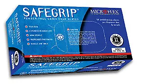 Micro Flex MFX-SG375M Safegrip Powder-free Latex Examination Gloves, Blue,