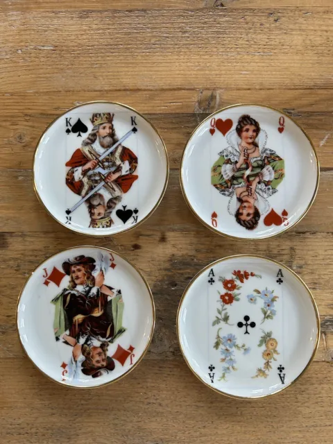 Set of 4 Vintage KAISER Porcelain Playing Card 4" Plate Coasters