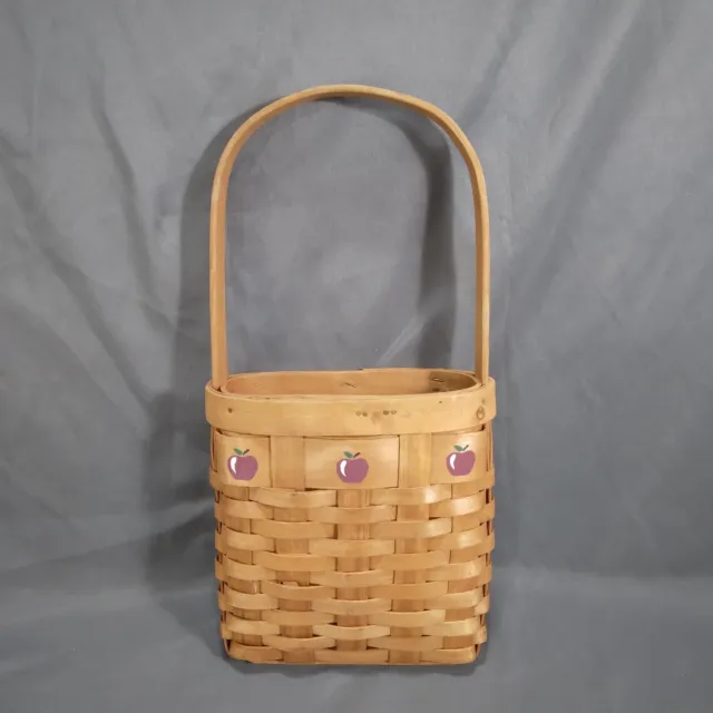 Apple Theme Split Wood Woven Basket Small Square Hanging w/Handle Unbranded