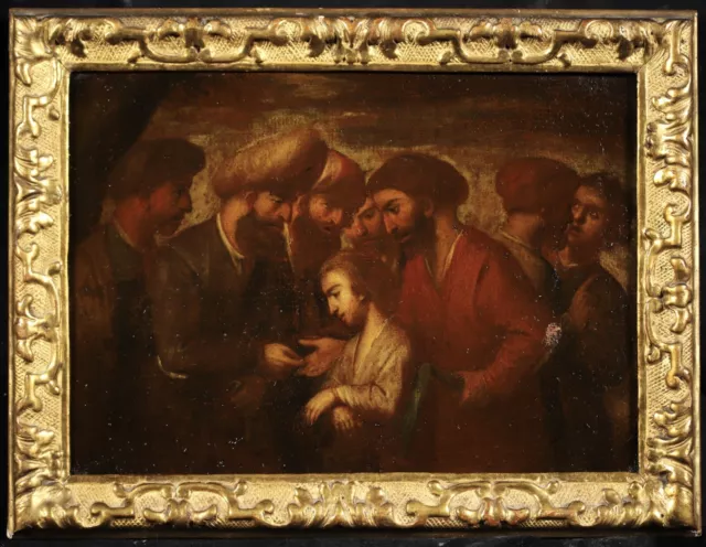 18th CENTURY FRENCH OLD MASTER OIL ON CANVAS - CHRIST AND THE MONEY LENDERS