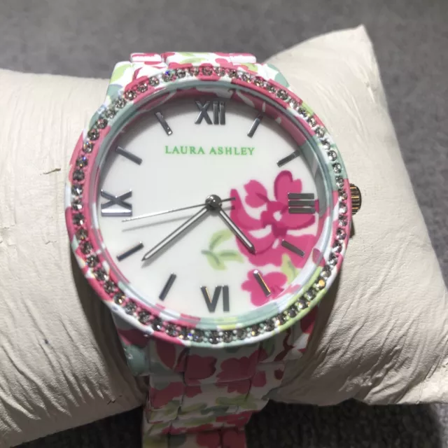 Laura Ashley Floral Watch Rhinestones Nicely Refurbished With New Battery!