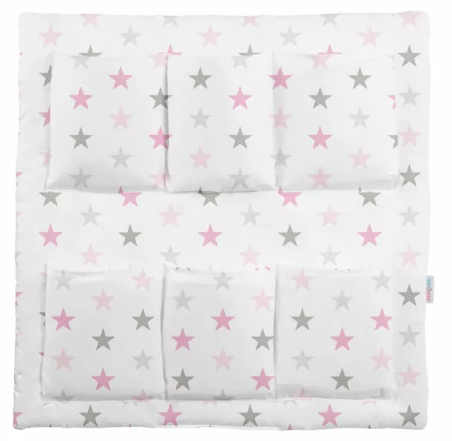 COT TIDY ORGANISER BED NURSERY HANGING STORAGE 6 POCKETS Grey Pink Stars