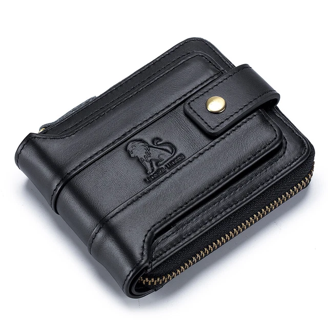 Men's Genuine Leather Wallet RFID Bifold Slim Credit ID Card Holder Zipper Purse