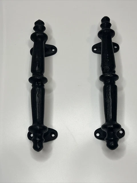 2 Cast Iron Rustic Door Handle Pulls, Black 9.5" Vintage Barn door handle