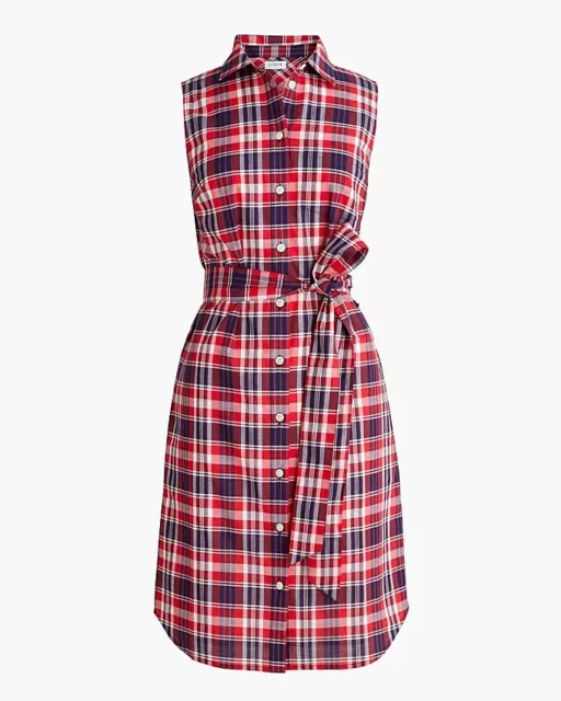 Jcrew Red Navy Plaid  Dress Women's Plus Size 18 Pre-Owned Sleeveless Belted