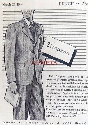 Small Original 1944 Print WW2 SIMPSON Daks Men's 2-Piece Suits Advert 666/72 