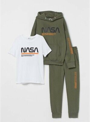 H&m 3 Pezzi Set NASA Tuta Da Jogging Pantaloni hoodie T-SHIRT Tg. 158 NUOVO