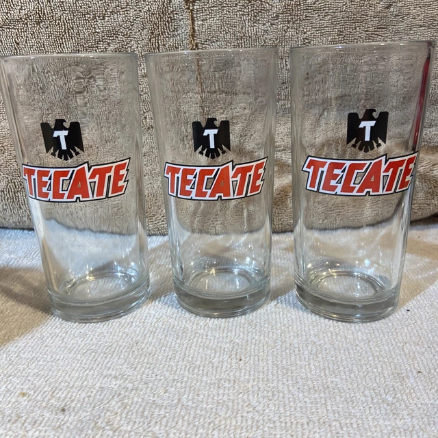 Tecate Set of Three Clear Glasses with Logo Collectors Item Signed Glass 5.5”