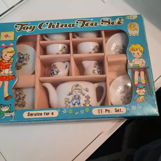 Nostalgic childhood vintage 1950s toy China tea set in box