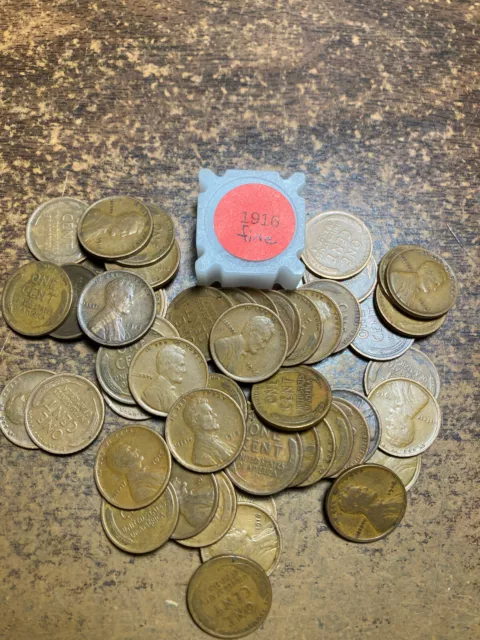 1916-P LINCOLN WHEAT CENT PENNY ROLL, "ALL COINS IN "FINE" CONDITION" 50 coins!