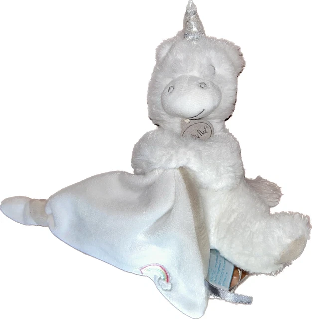 Doudou Peluche Babynat Licorne Blanc Gris Mouchoir Arc En Ciel