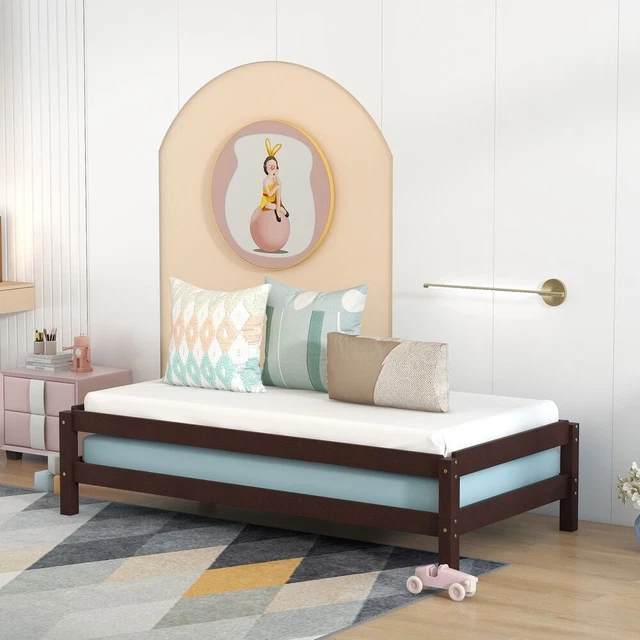 2 Twin Size Platform Bed with Wood Frame