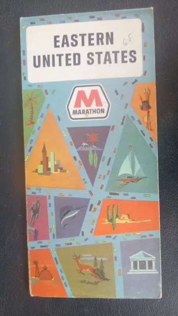 1968 Eastern United States  road  map Marathon oil  gas