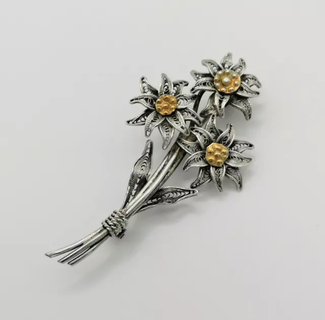 Enzian Brosche Silber Blume Trachtenschmuck brooch silver