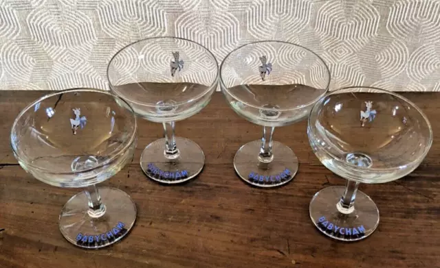 1950's RARE BABYCHAM GLASSES x 4 WITH WHITE FAWN