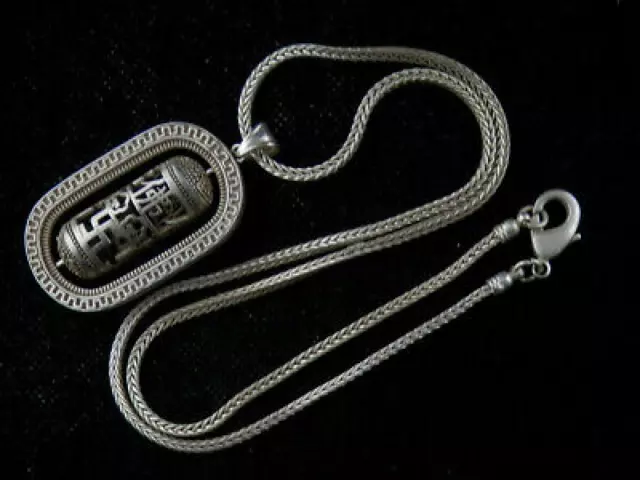 Tibetan Silver Necklace W/Amulet *4Swastikas* 佛 Hollowing Pendant Tibetan Silver Necklace W/Amulet *4Swastikas* 佛 Hollowing Pendant