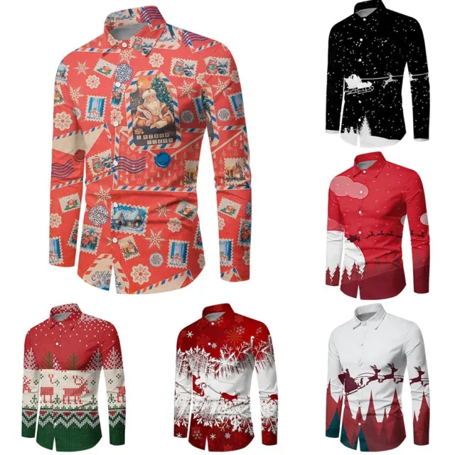 Camicia uomo abbottonata festa di Natale casual a T abito top con motivo 3D