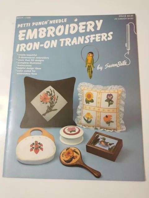 Folleto de transferencia de hierro bordado de colección 1980 aguja perforadora flores animales