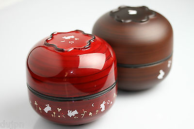 BENTO Lunch box Japonaise rouge ou marron lapin façon bois laqué  2 bols +compar