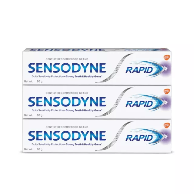 3 x Sensodyne Rapid Combo Toothpaste 80 g - Total 240 g