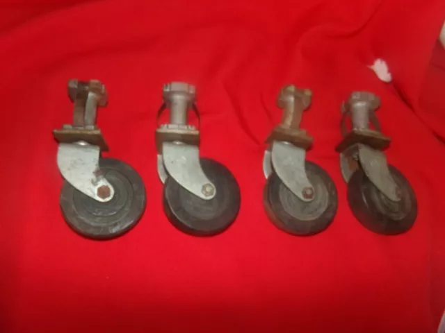 Set Of 4 Vintage Bassick Industrial Metal 3" Rubber Swivel Wheel Casters