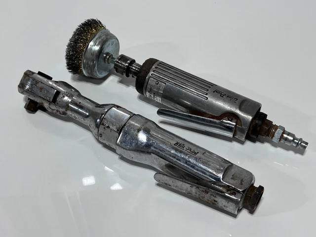 Blue Point 2pc Pneumatic Air Tool Lot, Straight Die Grinder AT100A, 3/8" Ratchet
