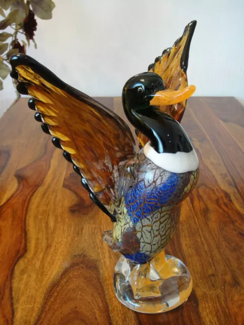 Skulptur Ente Kristall Glas Kunst Figur Erpel Vogel Statue Luxus Stil Murano NEU