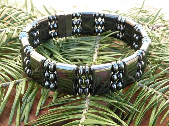 Mens 100% ALL Black Magnetic Hematite Bracelet Anklet SUPER STRONG Clasp 3 row