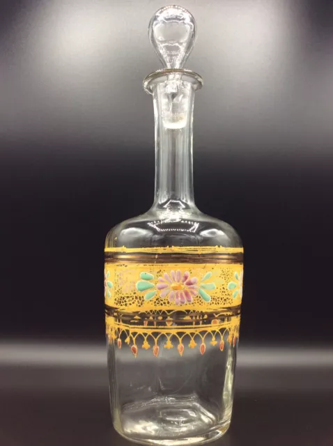 Grande carafe en verre soufflé émaillé à frise florale de Legras Début XXème
