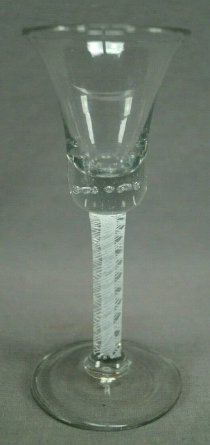 18th Century Continental Flint Glass Double Opaque Twist Controlled Bubble Wine