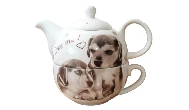 Porcelain Puppy Dog Tea for One Tea Pot|Cup Teapot NEW IN BOX