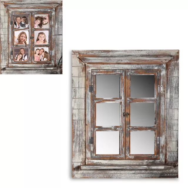 64CM Wandspiegel + Fensterladen + Ablage Fotorahmen Shabby Braun Holz Spiegel