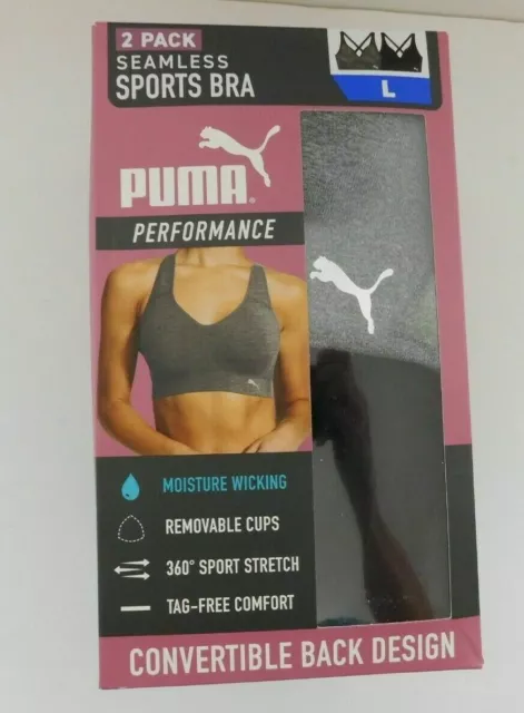 Puma Women's 2 Pack Seamless Sports Bra Removable Cup Convertible Back  Design B4