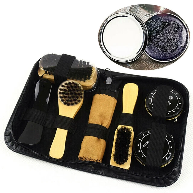 Shoe Shine Care Kit Black & Transparent Polish Brush Set for Boots Shoes Care