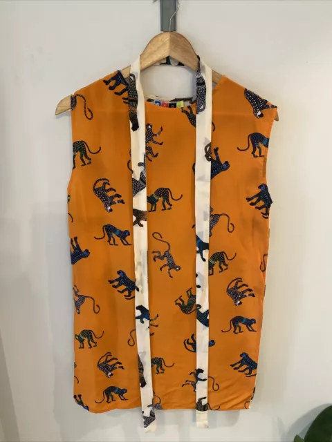 Womens MSGM Orange 100% Silk Dress With Belt UK Large