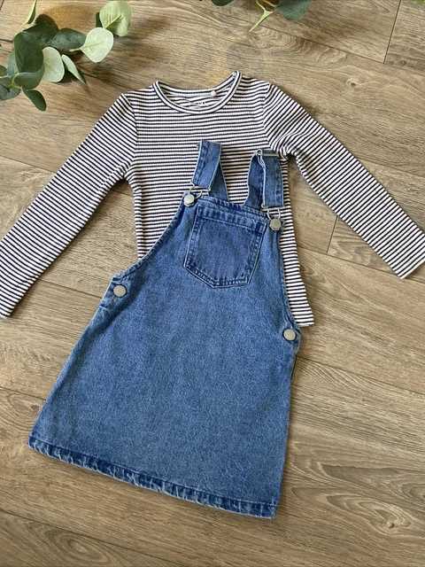 NEXT girls long sleeve stripe top debim pinafore dress age 4