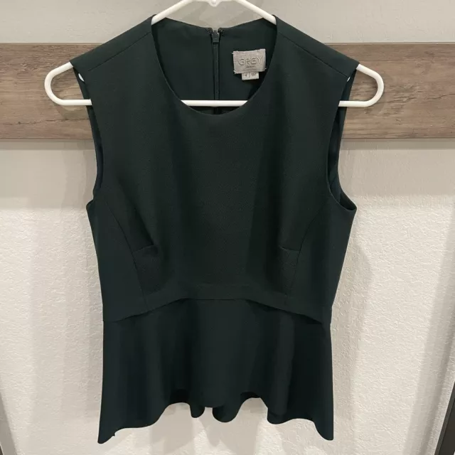 Grey By Jason Wu Peplum Top Sleeveless Blouse Dark Green Raw Hem $295 Sz 4