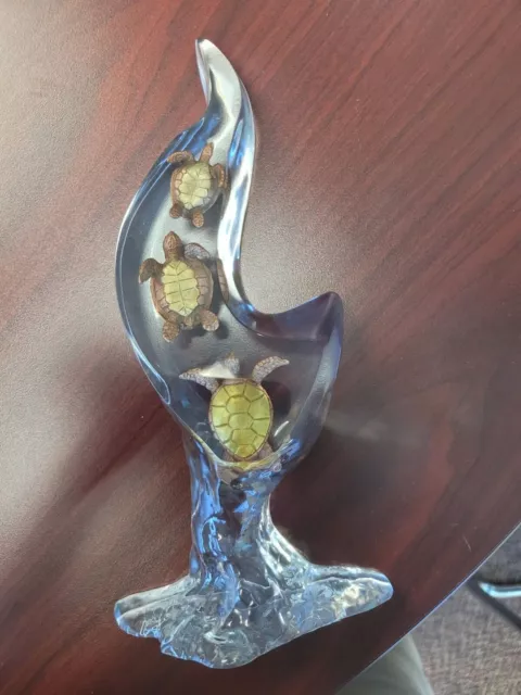 Wyland Three Turtles Ascending Clear Lucite Sculpture Wyland Three Turtles Ascending Clear Lucite Sculpture