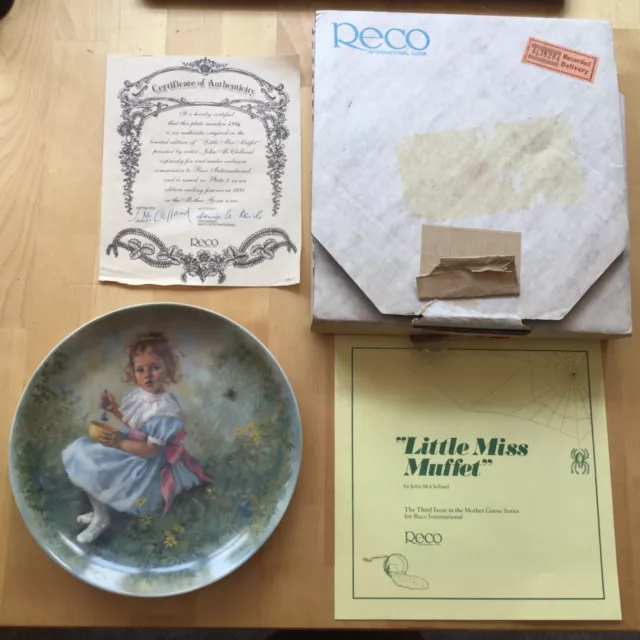 RECO Little Miss Muffet Ltd Edition Plate Mother Goose Series John McClelland