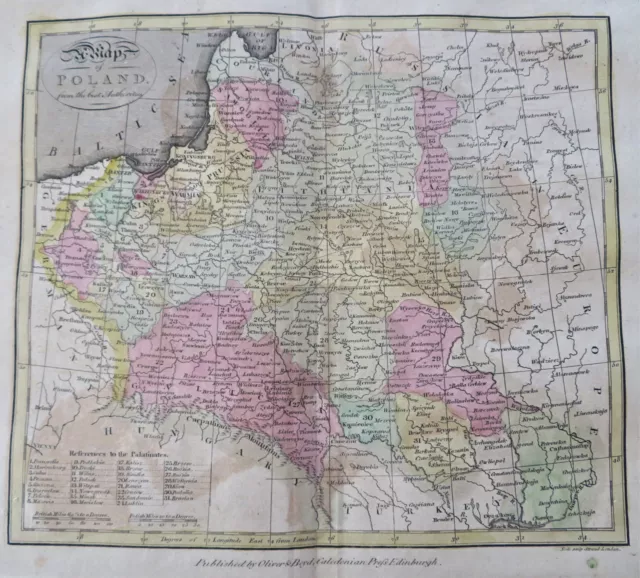 Poland Warsaw Krakow East Prussia Konigsberg c. 1801 Oliver & Boyd rare map