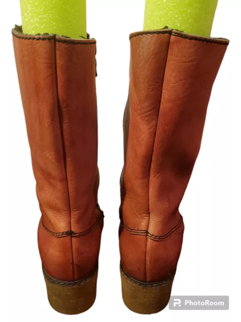 VINTAGE 1970S BROWN Leather Fur Lined Gum Sole Mid Calf Boots 8.5 $130. ...