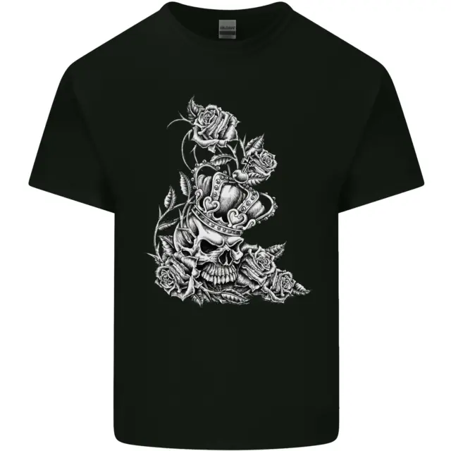 T-shirt bambini con corona teschio biker teschio gotico metallo pesante bambini